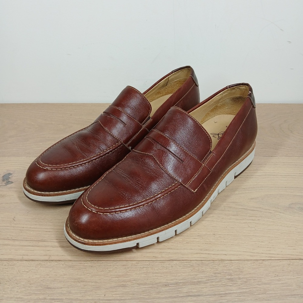 Johnson & Murphy Penny Loafer Men 10 Brown Leather Lightweight Wedge Sole Shoes